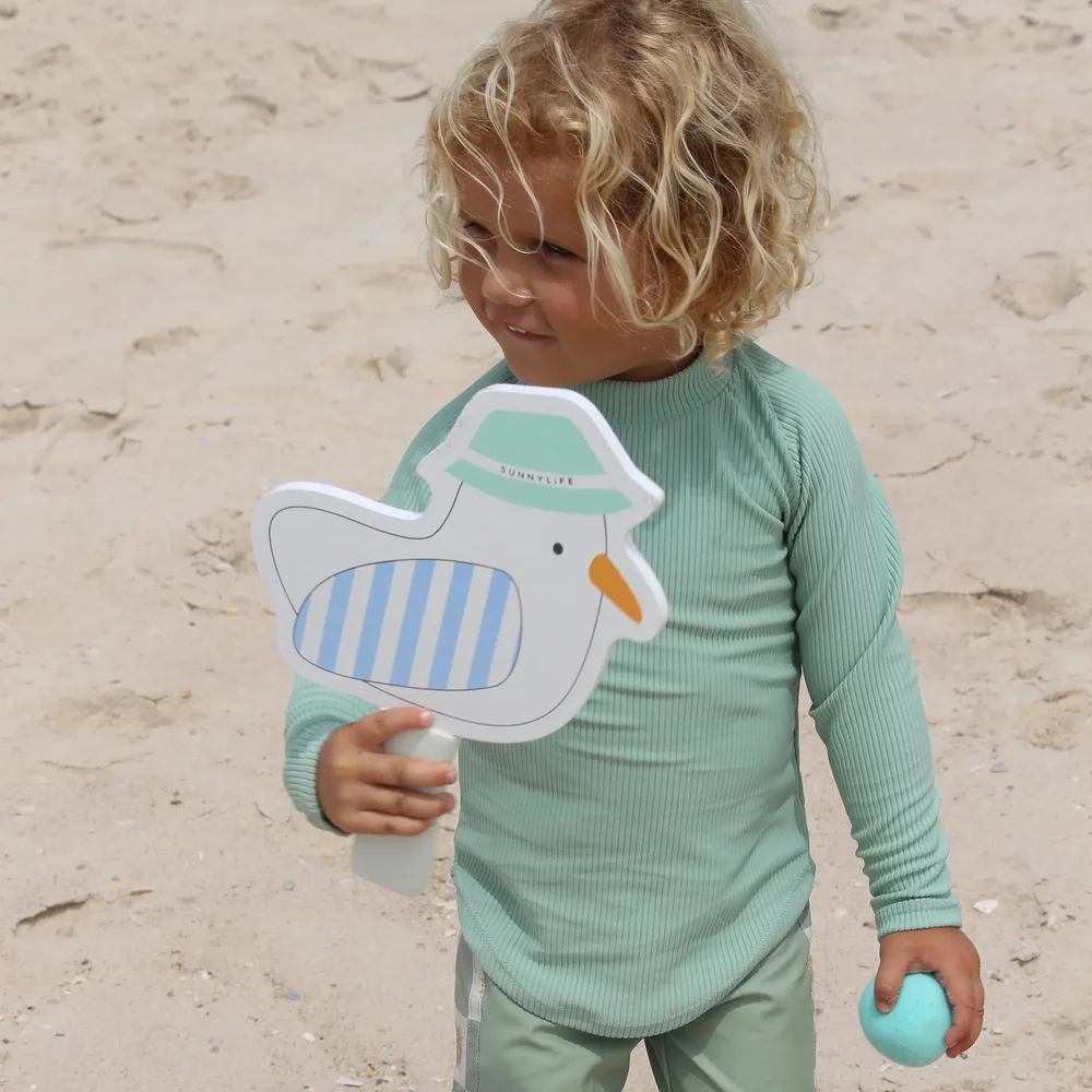 Kinderstrandbatjes met klittenband Sid the Seagull Blue Stripe 