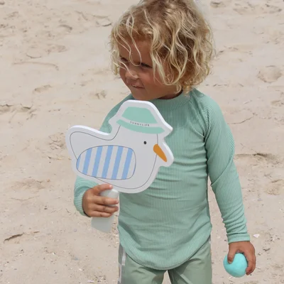 Kinderstrandbatjes met klittenband Sid the Seagull Blue Stripe 