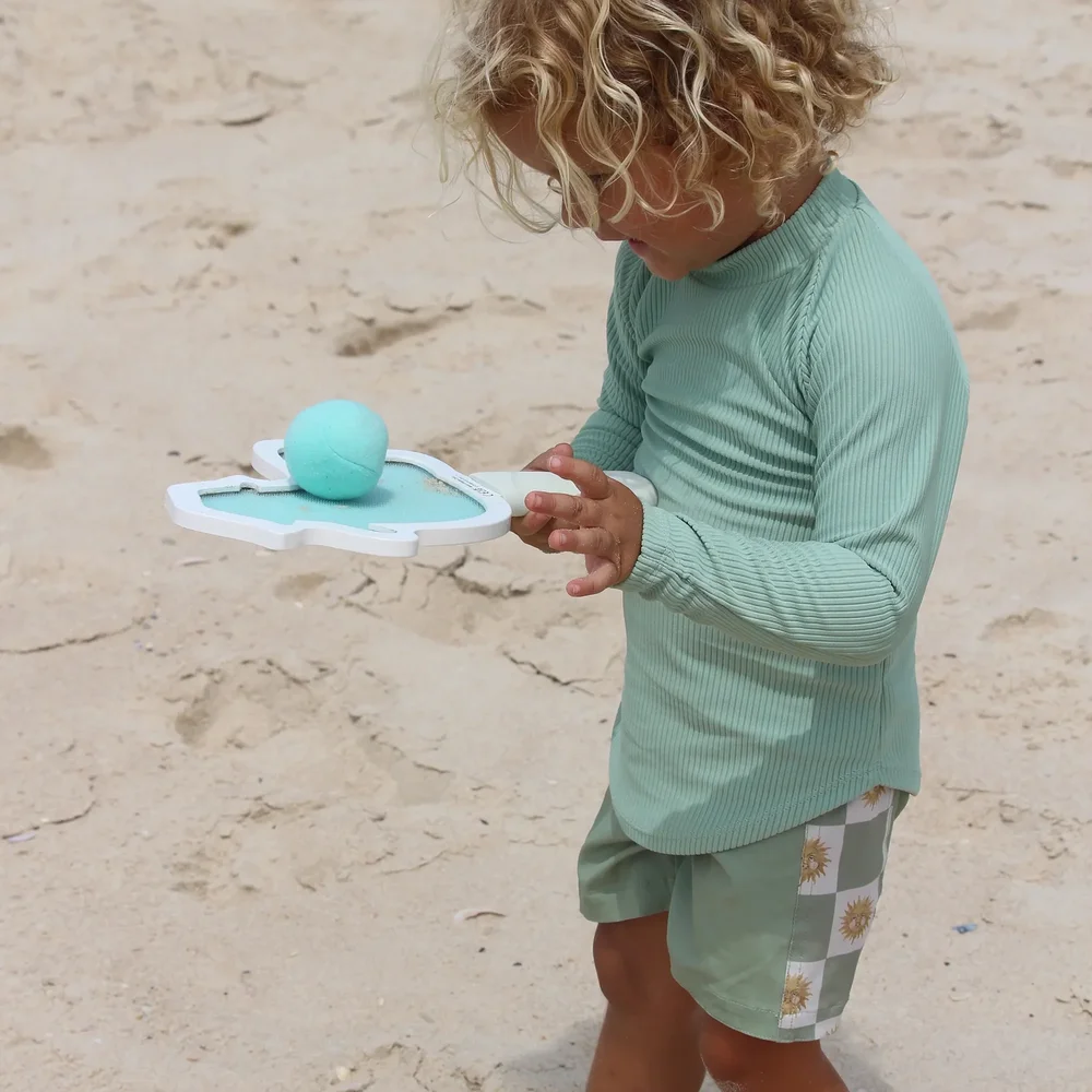 Kinderstrandbatjes met klittenband Sid the Seagull Blue Stripe 