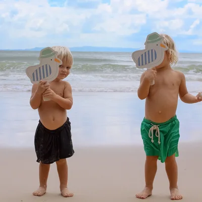 Kinderstrandbatjes met klittenband Sid the Seagull Blue Stripe 