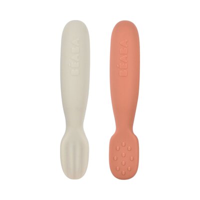 Set van 2 siliconen oefenlepels terracotta/velvet grey