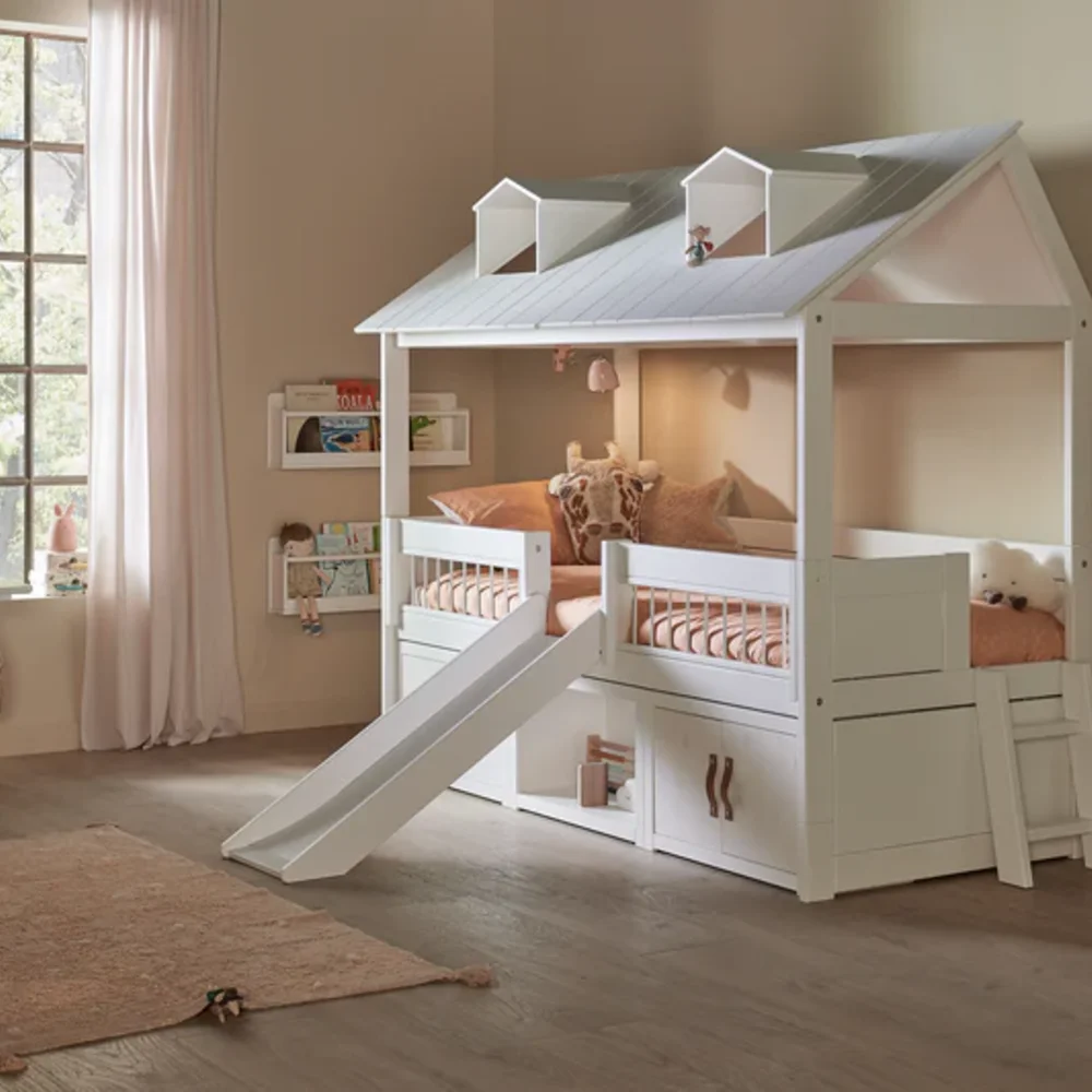 Kajuitbed beach house met trap/rolbodem Wit