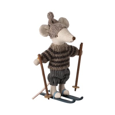 Winter mouse with ski - Big brother - Grey