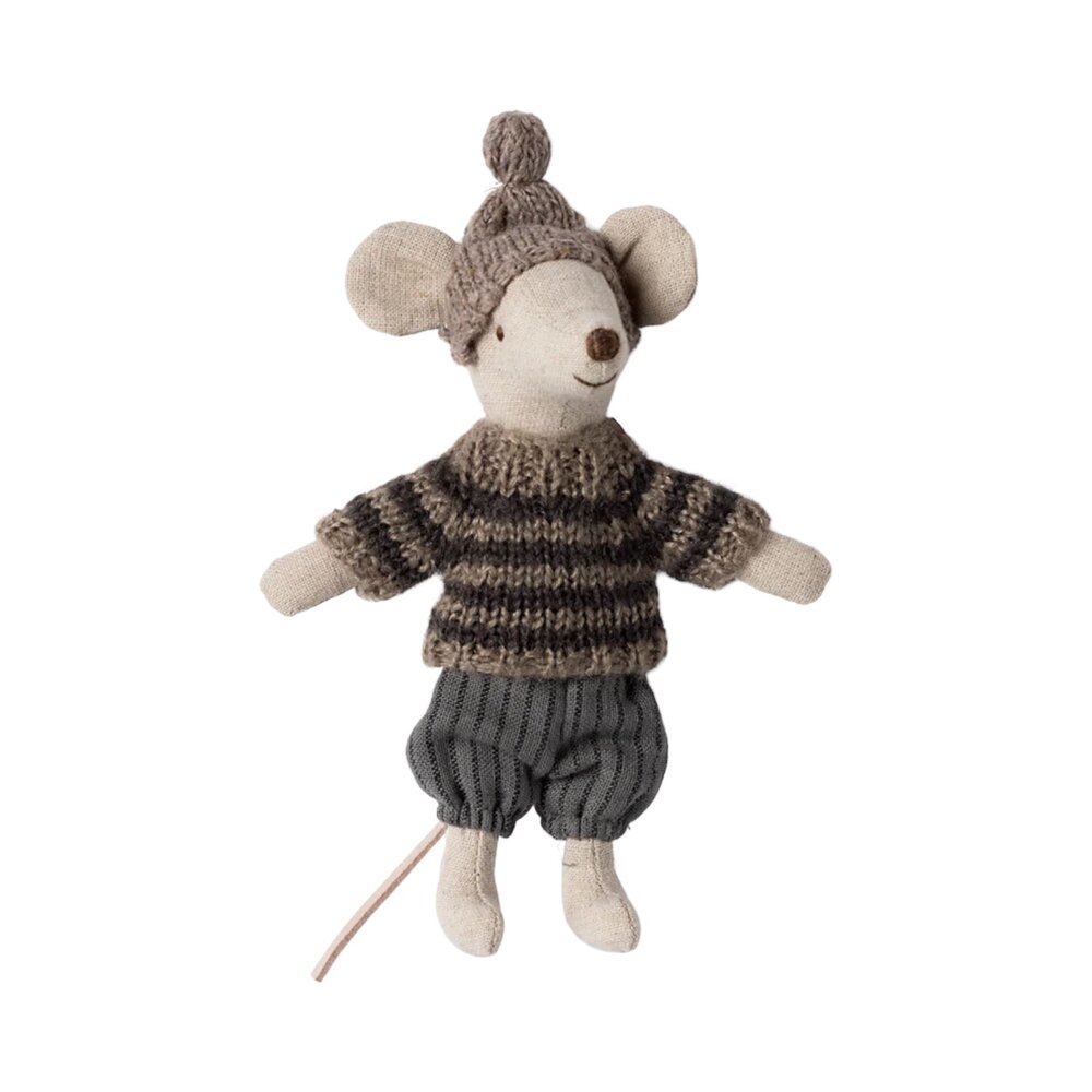 Winter mouse with ski - Big brother - Grey