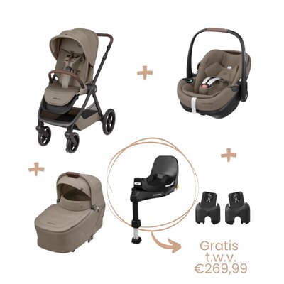Oxford+ Bundel: kinderwagen + reiswieg + Pebble 360 Pro² + adapters + gratis FamilyFix 360 Pro base twillic truffle
