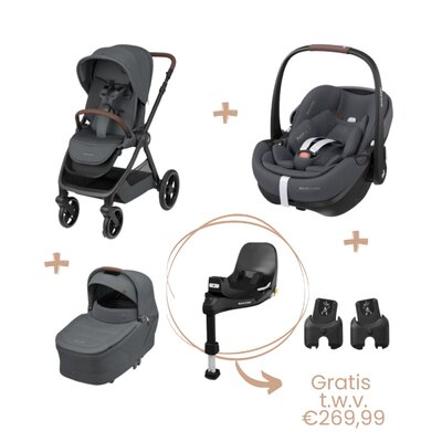 Oxford+ Bundel: kinderwagen + reiswieg + Pebble 360 Pro² + adapters + gratis FamilyFix 360 Pro base Twillic Graphite