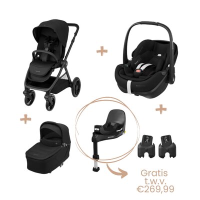 Oxford+ Bundel: kinderwagen + reiswieg + Pebble 360 Pro² + adapters + gratis FamilyFix 360 Pro base Twillic Black