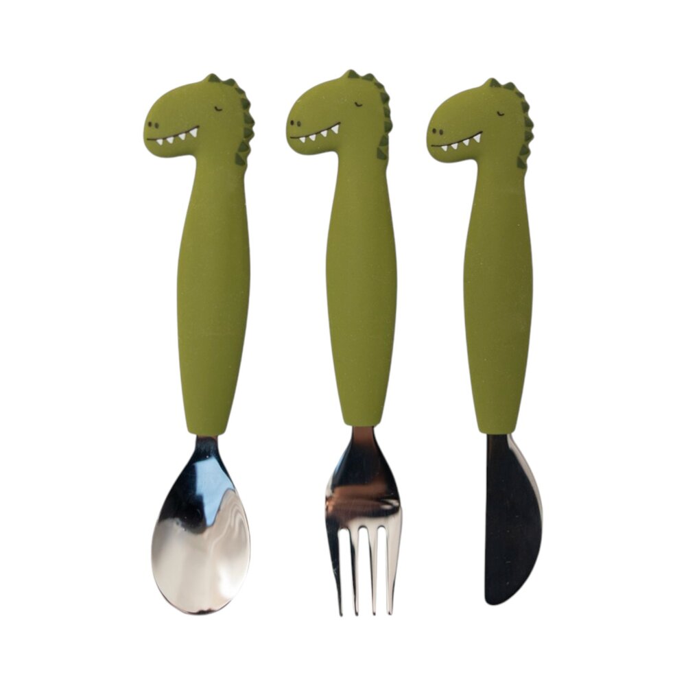 Eetset - Metaal / Silicone Mr. Dino