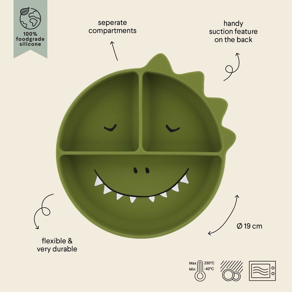Bord met vakjes en zuignap - Silicone Mr. Dino