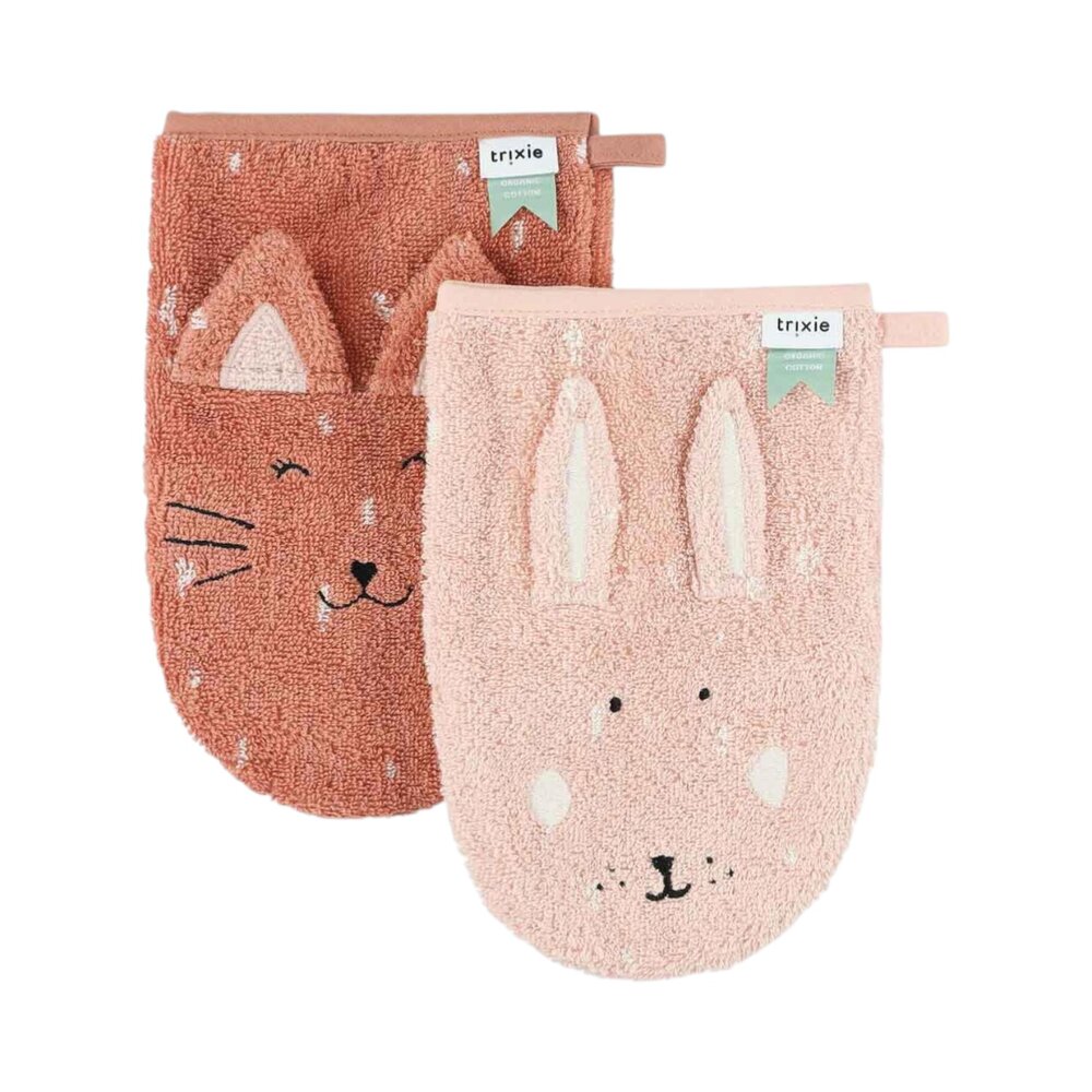 Washandje - Set van 2 Mrs. Cat / Mrs. Rabbit