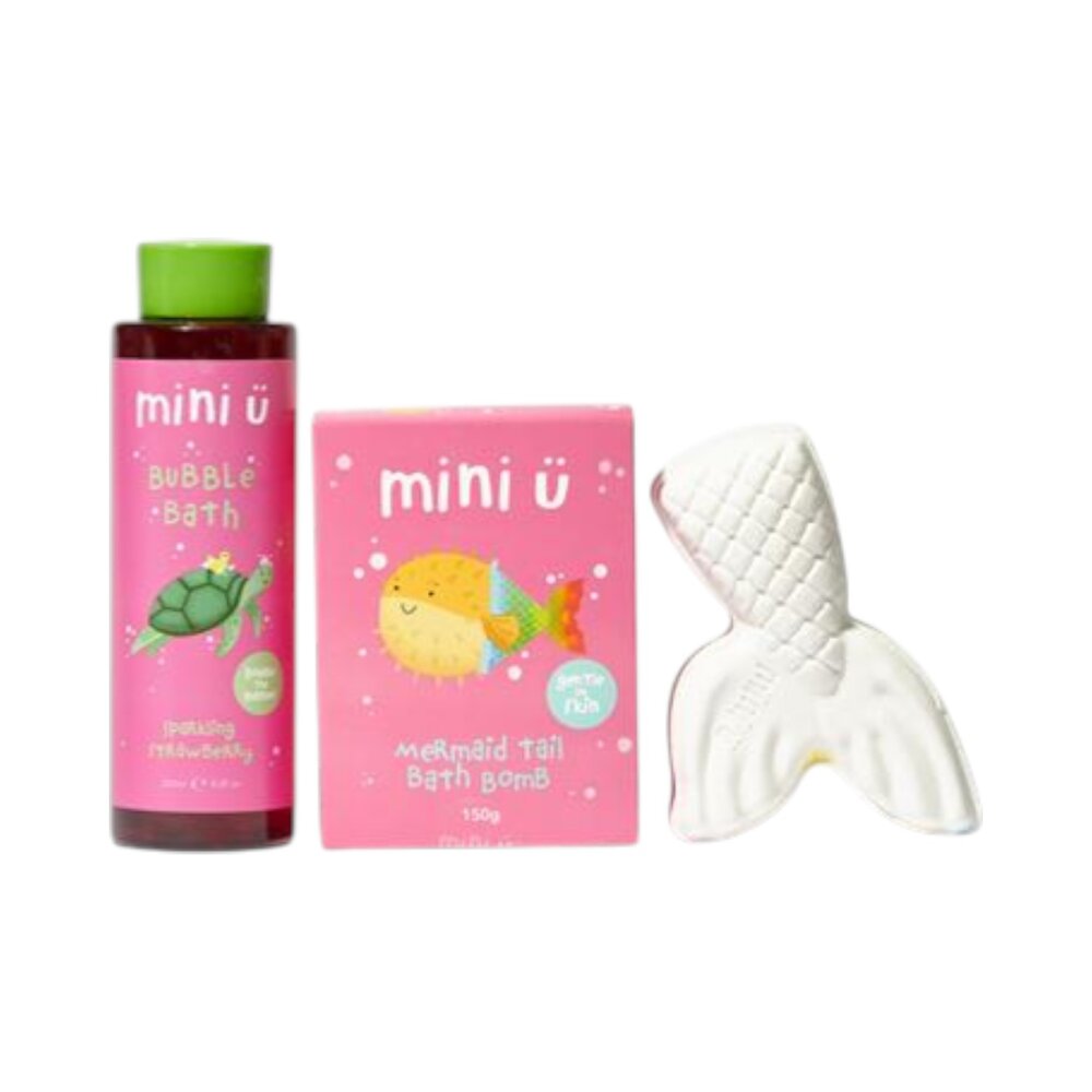 Kado set bad Aardbeien/Zeemeermin (1x badbruisbal Zeemeermin en 1x badschuim Aardbeien)