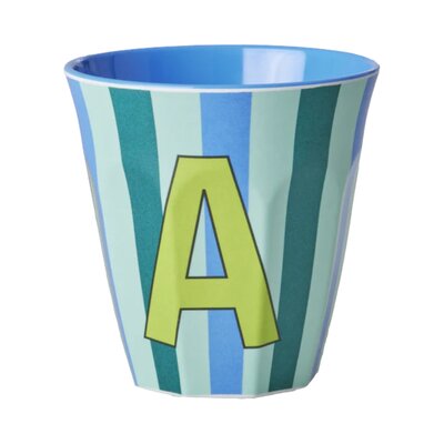 Melamine Letter beker A - Stripes - Medium - 250 m Bluish