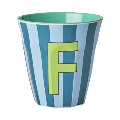 Melamine Letter beker F - Stripes - Medium - 250 m Bluish