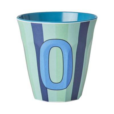 Melamine Letter beker O - Stripes - Medium - 250 m Bluish