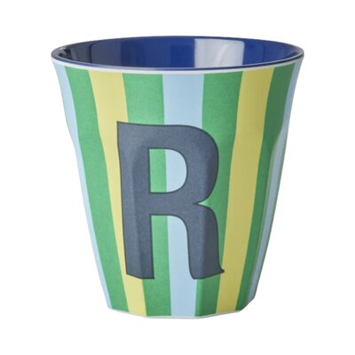Melamine Letter beker R - Stripes - Medium - 250 m Bluish