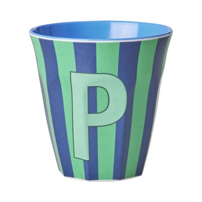 Melamine Letter beker P - Stripes - Medium - 250 m Bluish