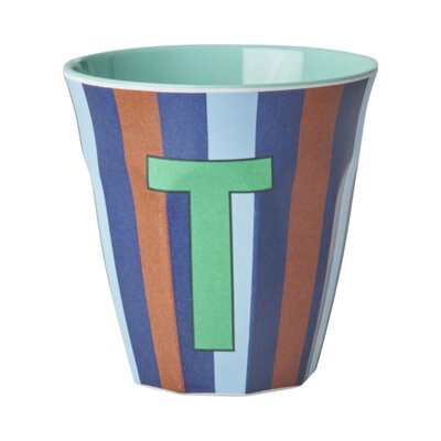 Melamine Letter beker T - Stripes - Medium - 250 m Bluish