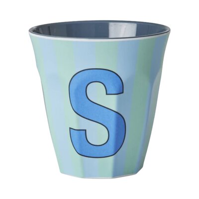 Melamine Letter beker S - Stripes - Medium - 250 m Bluish