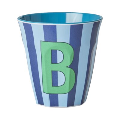 Melamine Letter beker B - Stripes - Medium - 250 m Bluish