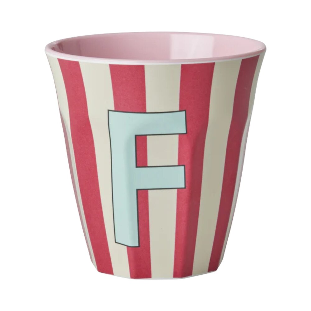 Melamine Letter beker F - Stripes - Medium - 250 m Pinkish