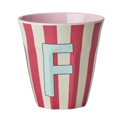 Melamine Letter beker F - Stripes - Medium - 250 m Pinkish