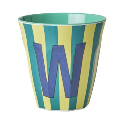 Melamine Letter beker W - Stripes - Medium - 250 m Bluish