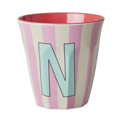 Melamine Letter beker N - Stripes - Medium - 250 m Pinkish