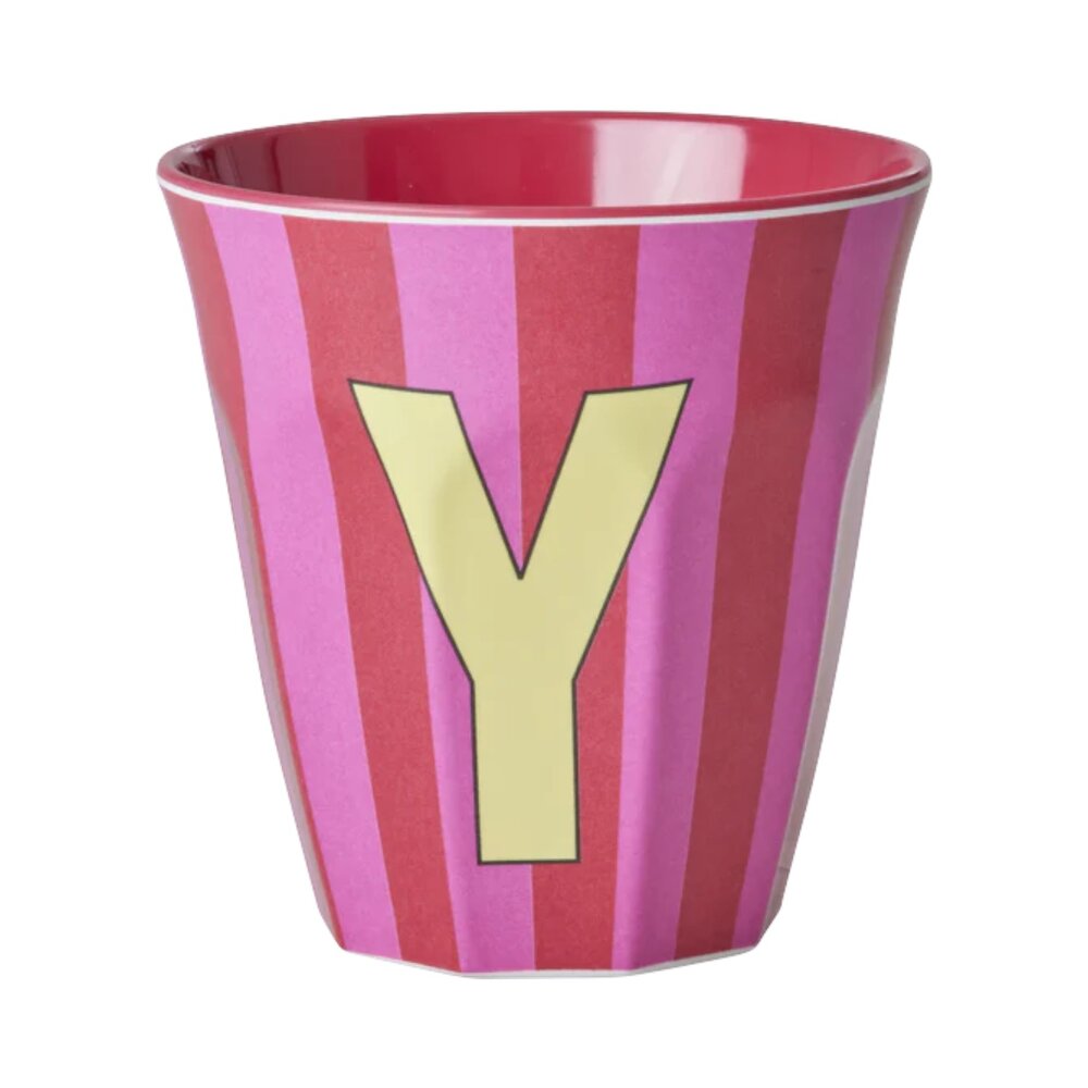 Melamine Letter beker Y - Stripes - Medium - 250 m Pinkish
