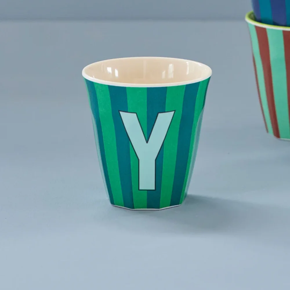 Melamine Letter beker Y - Stripes - Medium - 250 m Bluish