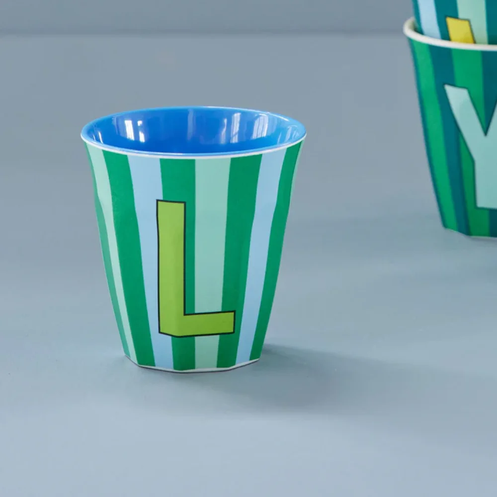 Melamine Letter beker L - Stripes - Medium - 250 m Bluish