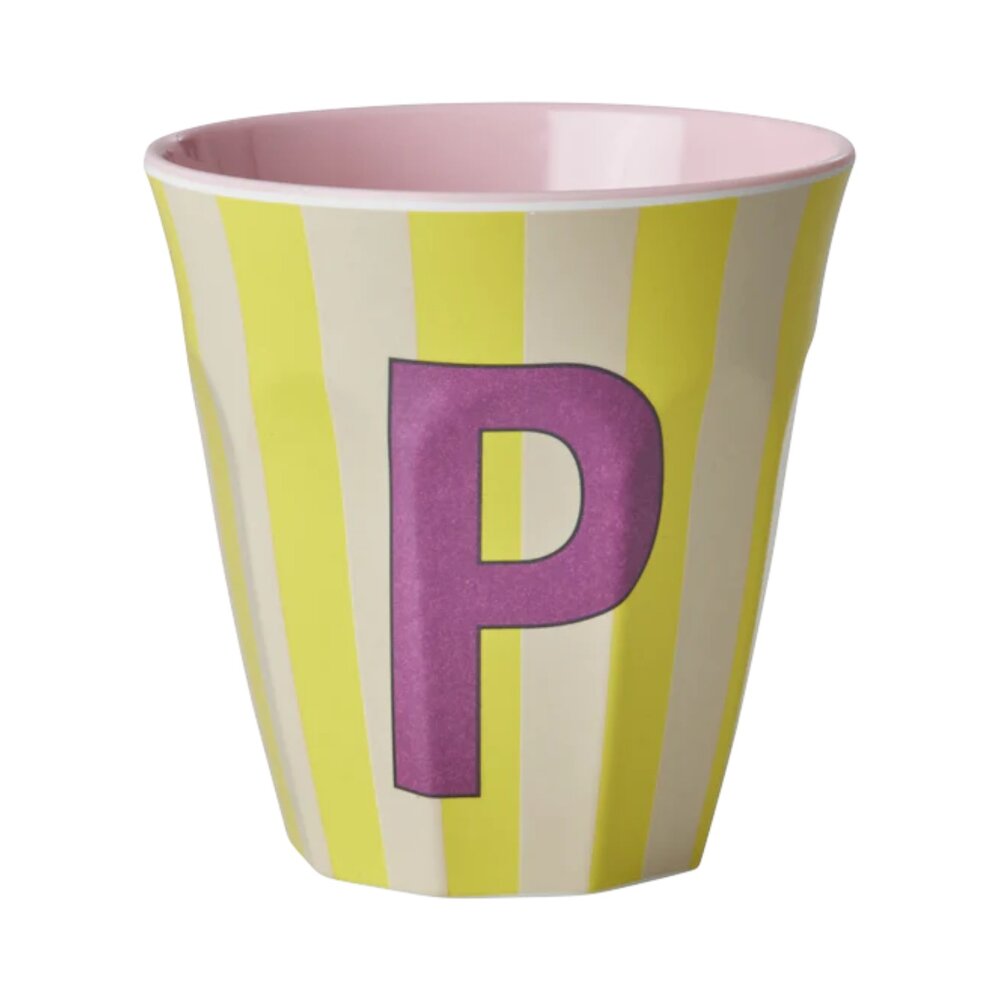 Melamine Letter beker P - Stripes - Medium - 250 m Pinkish