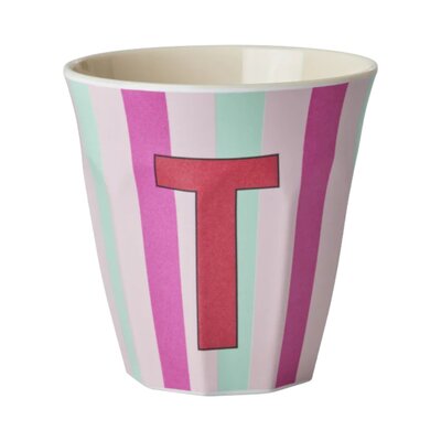Melamine Letter beker T - Stripes - Medium - 250 m Pinkish