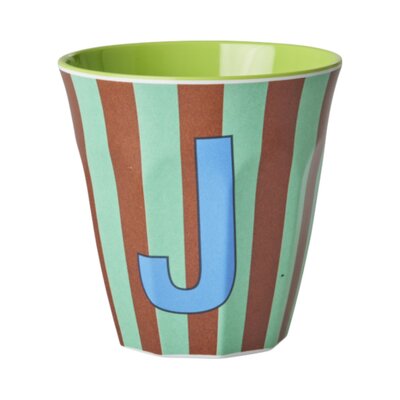 Melamine Letter beker J - Stripes - Medium - 250 m Bluish