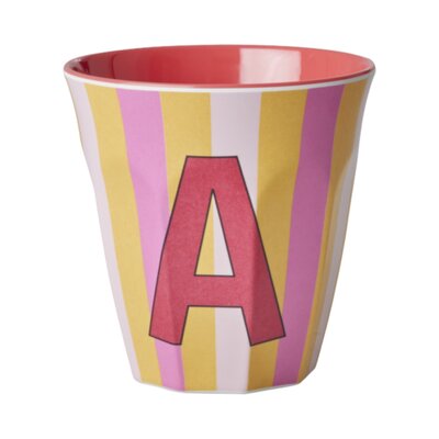Melamine Letter beker A - Stripes - Medium - 250 m Pinkish