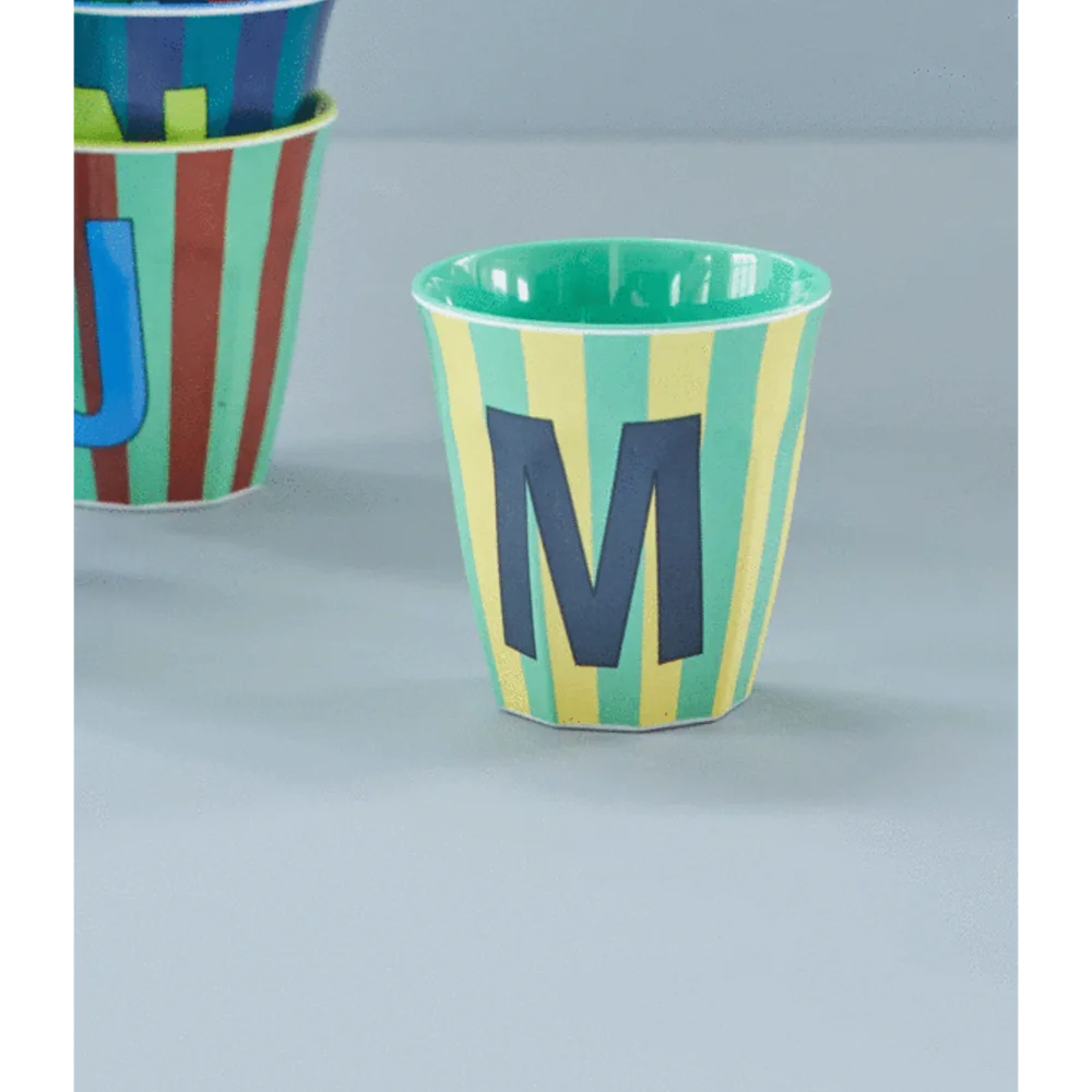 Melamine Letter beker M - Stripes - Medium - 250 m Bluish
