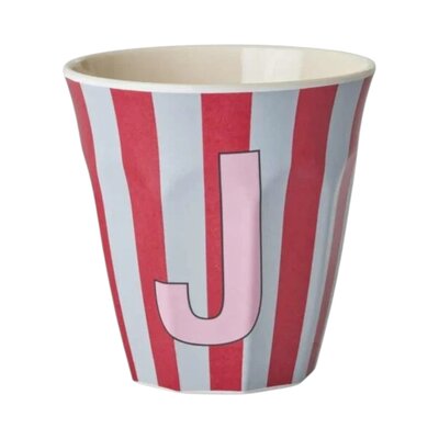 Melamine Letter beker J - Stripes - Medium - 250 m Pinkish