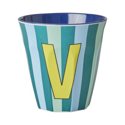Melamine Letter beker V - Stripes - Medium - 250 m Bluish