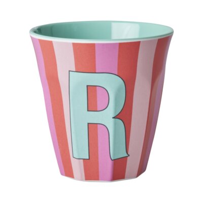 Melamine Letter beker R - Stripes - Medium - 250 m Pinkish