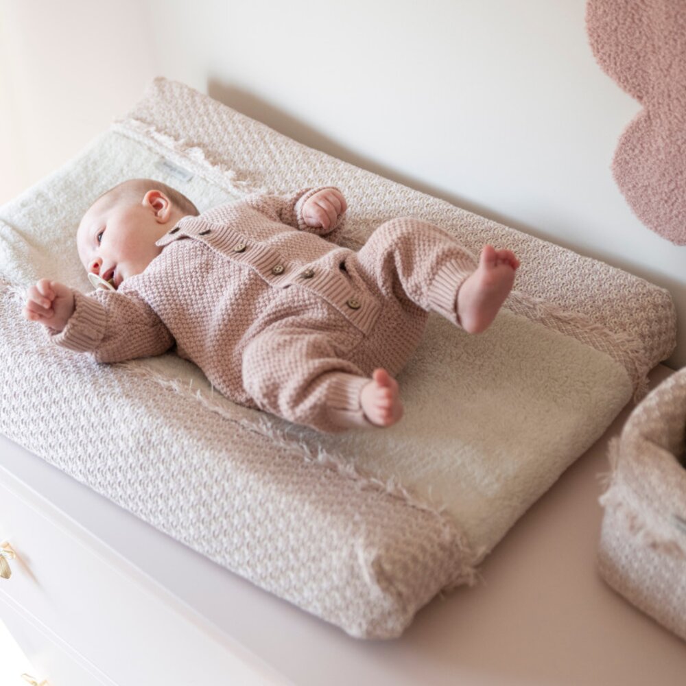 Aankleedkussenhoes Happiness - 45x70 roze/ecru Aankleedkussenhoes Happiness - 45x70 roze/ecru