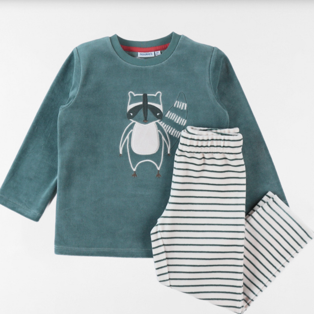 2-delige pyjama groen-beige racoon Groen