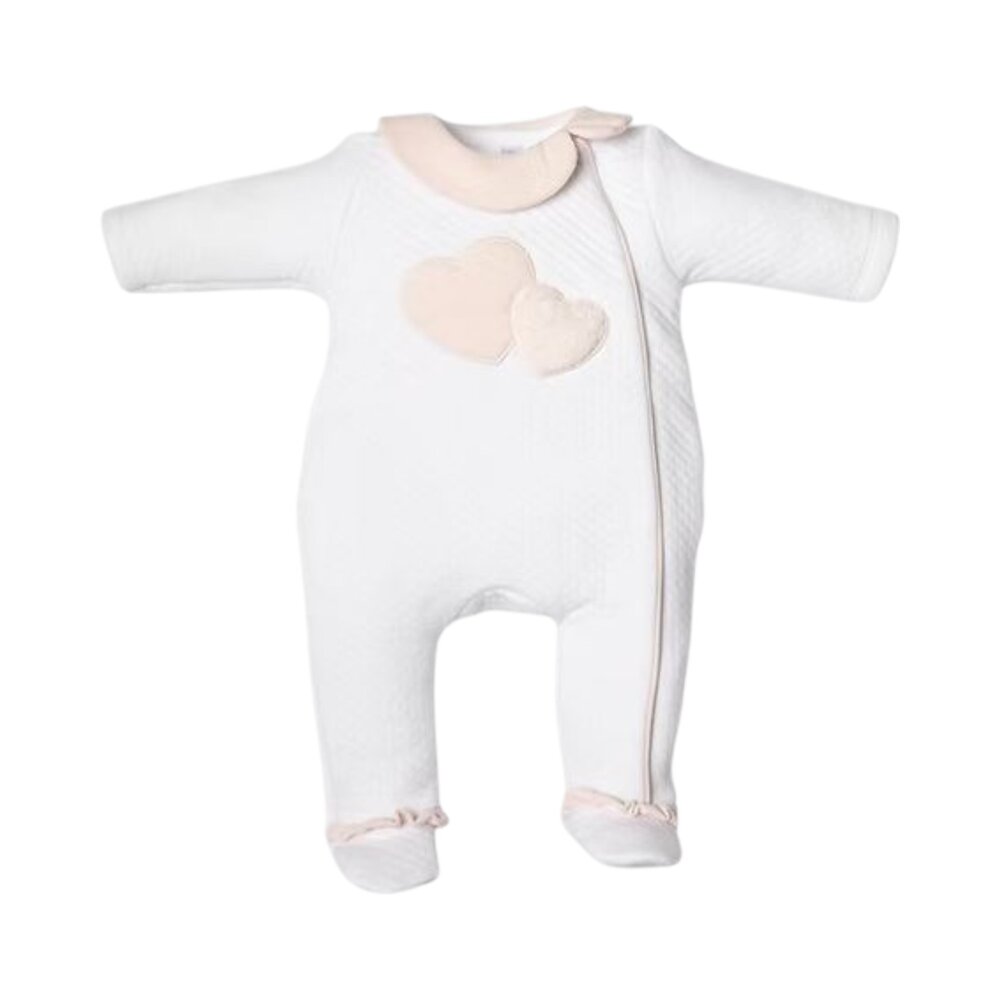 Babypakje met voetjes LONDON 2 hartjes White/ blush pink