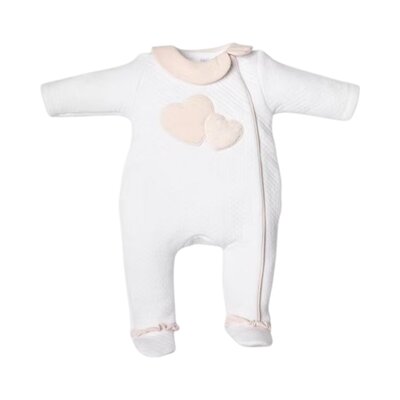 Babypakje met voetjes LONDON 2 hartjes White/ blush pink