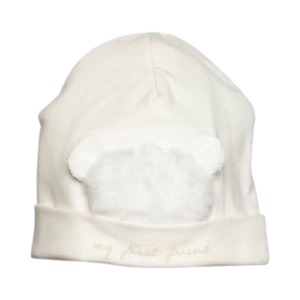Babymutsje met teddy beer Off white