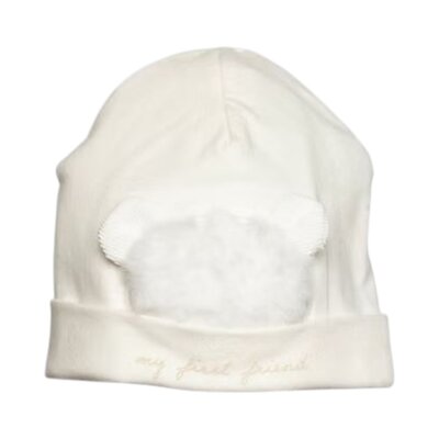Babymutsje met teddy beer Off white