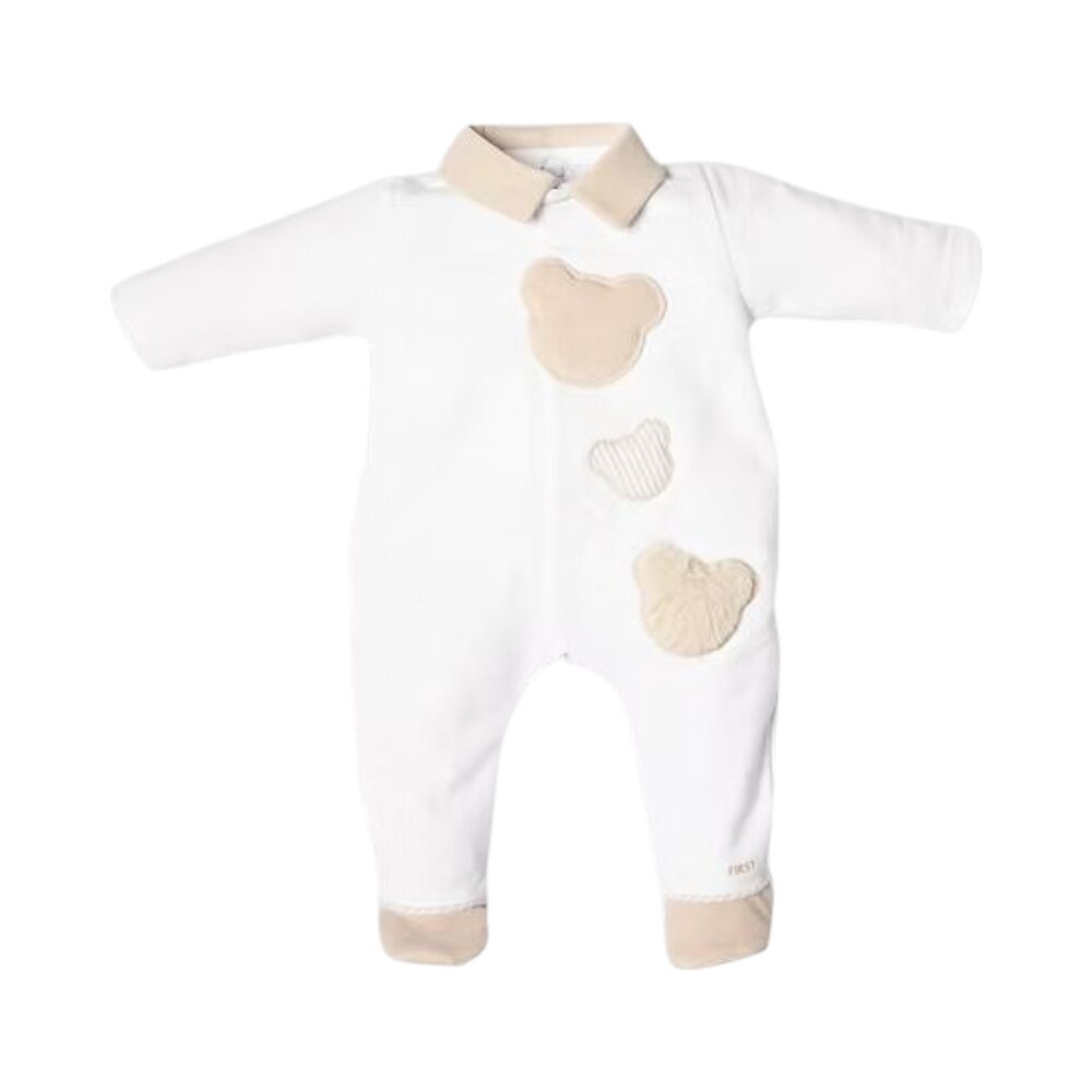 Babypakje met voetjes 3 teddy beertjes White/beige