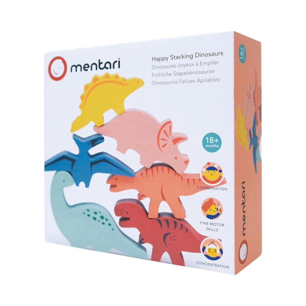 Mentari Bambino: Stapelaar dino's 20x20x8cm, 6-delig