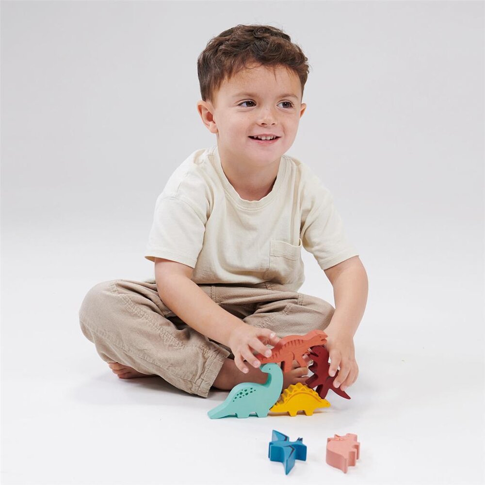 Mentari Bambino: Stapelaar dino's 20x20x8cm, 6-delig