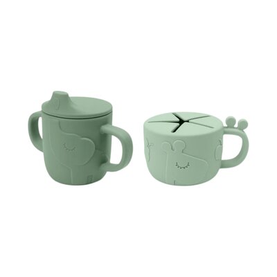 Peekaboo spout/snack cup set Deer friends Green