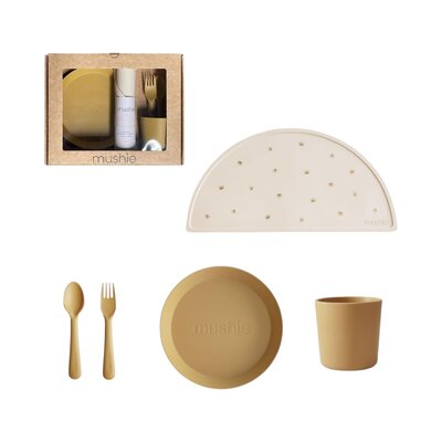 Geschenkdoos - Eetsetje met rond bord Mustard