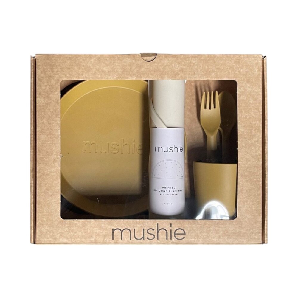 Geschenkdoos - Eetsetje met rond bord Mustard